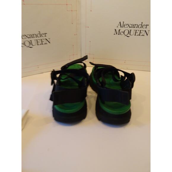Alexander McQueen Strappy Slide Sandals Green Black Sz 37 NIB 842 - Picture 7 of 7